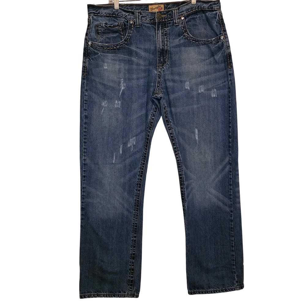 Wrangler 20X Mens Relaxed Fit Light Wash Distressed Denim Jeans Size 38x32 Baggy